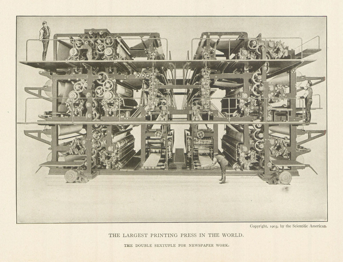 The Largest Printing Press In The World. Double Sextuple For Newspaper Work 1907